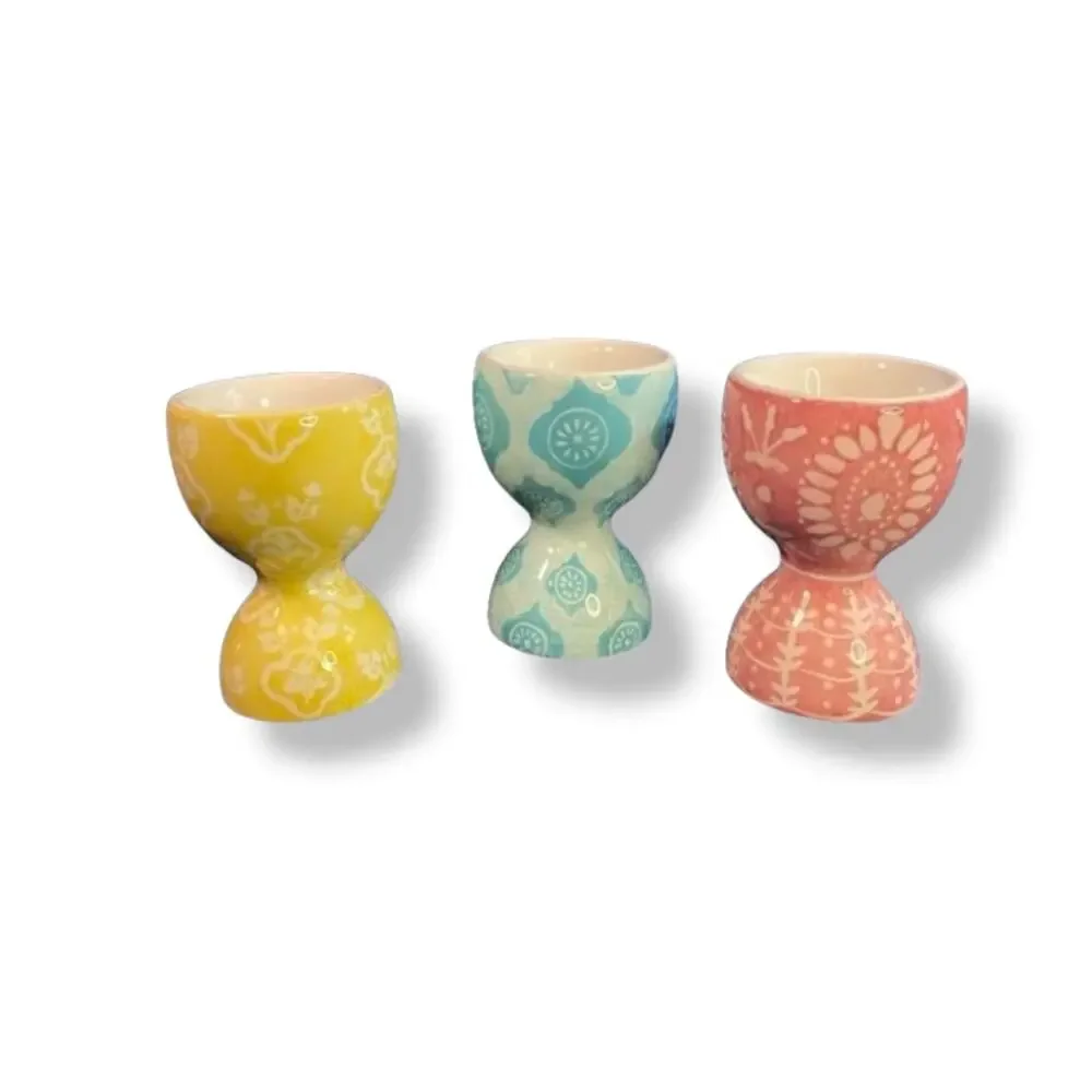 Pottery Barn Set of 3 Easter Egg Cups NEW NIP Pastels Ceramic